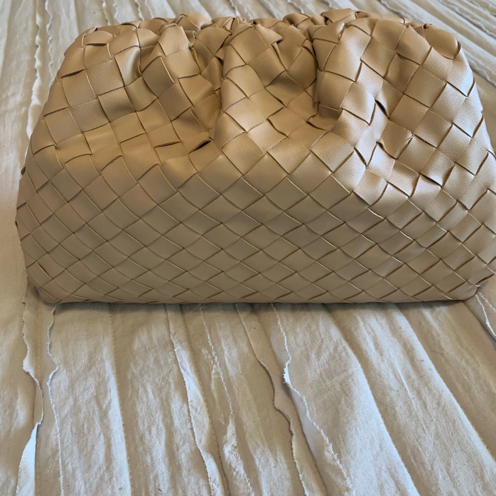 Cream Woven Leather Clutch